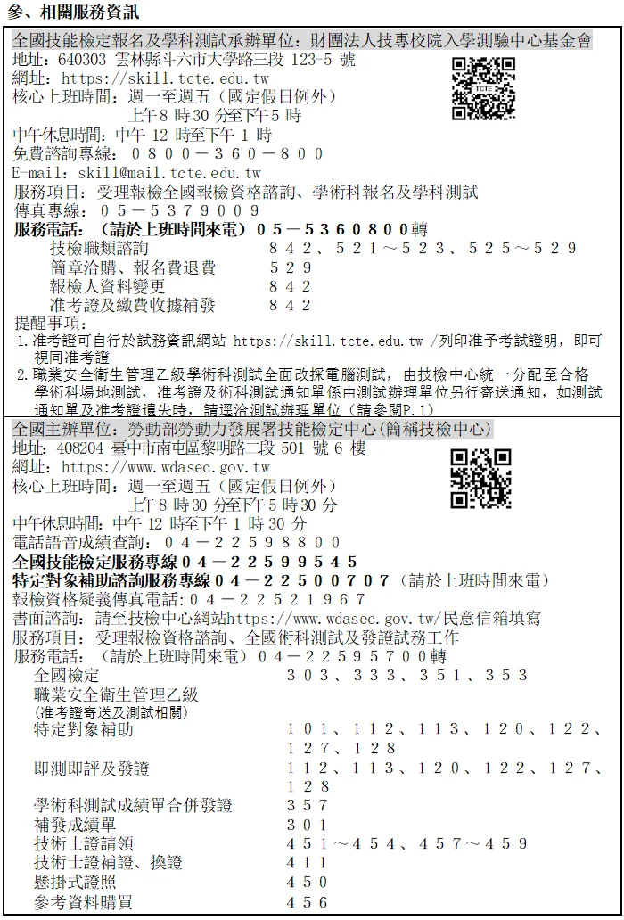 全國技術士技能檢定相關資訊服務