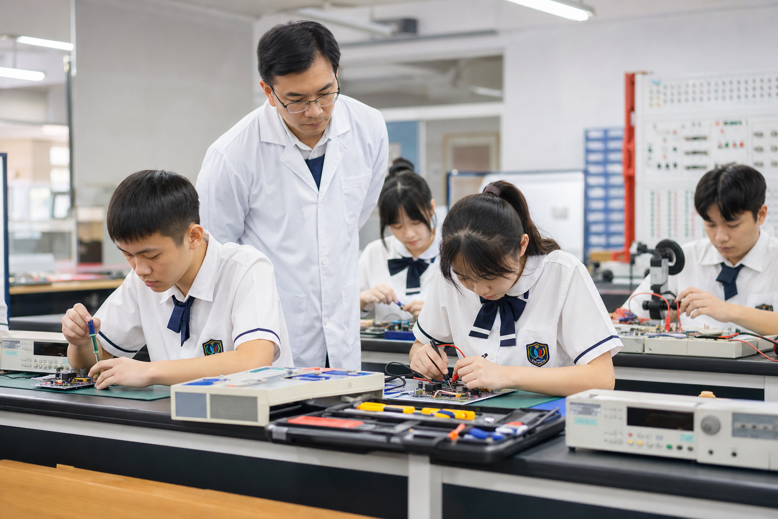 學生在專業實習環境接受技能操作與競賽訓練